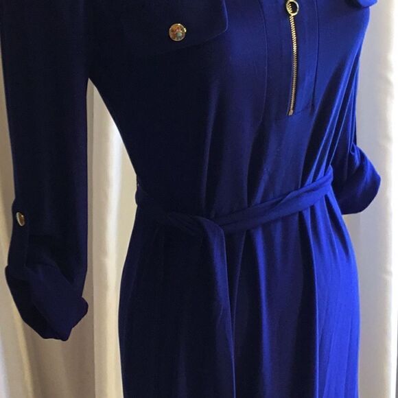 3/4 sleeve dress with belted waist in size PS in a royal blue color - Picture 6 of 16